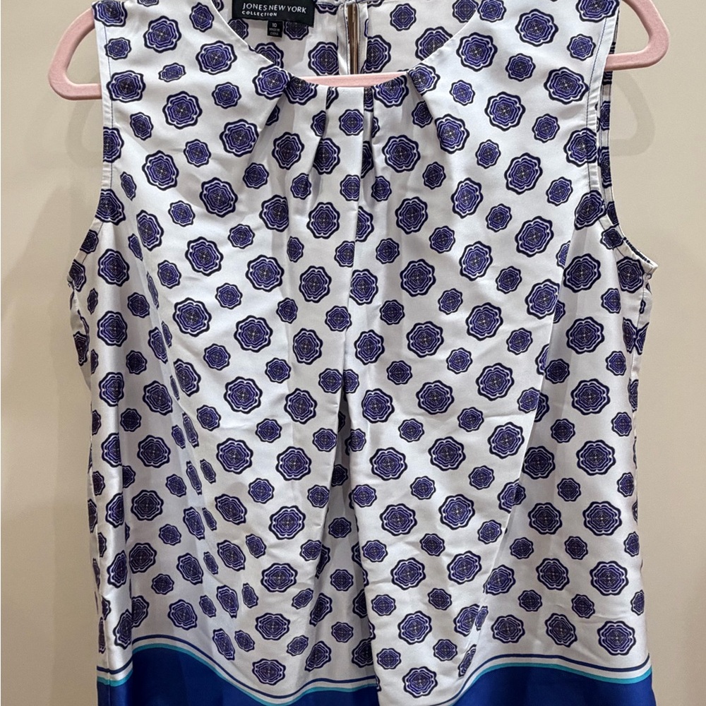 Jones New York White and Purple Patterned Top